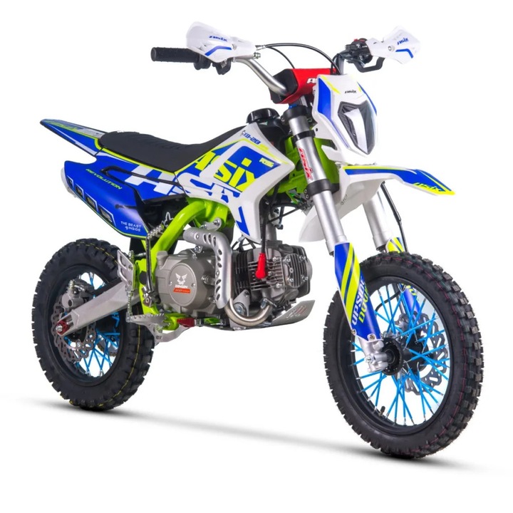 Motocicleta Enduro/Cross Asix XB28 110cc, roti 14/12, automat, pornire electrica, far, culoare lime/albastru