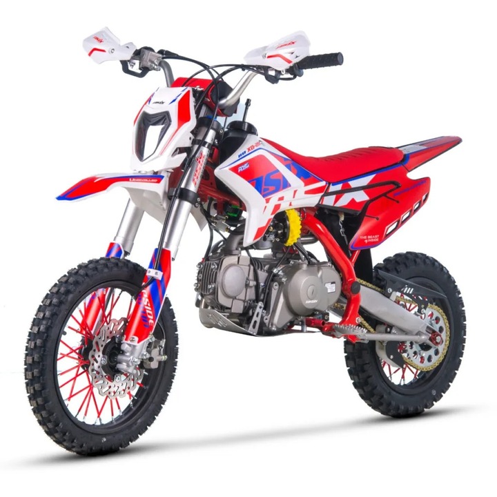 Motocicleta Enduro/Cross Asix XB28 110cc, roti 14/12, automat, pornire electrica, far, culoare rosu/albastru
