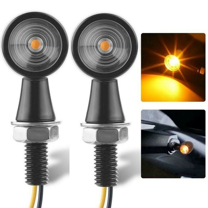 Semnalizator moto Motonfs compatibil cu Set 2 Buc Semnale Mini Semnalizatoare LED Geam Transparent Cafe Racer Bobber Chopper Retro