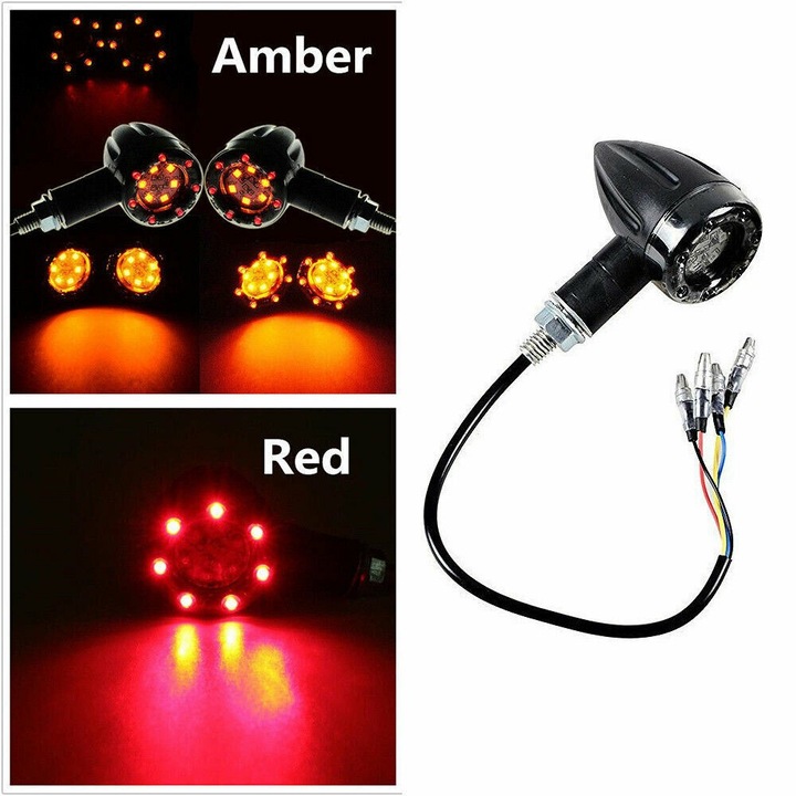 Semnalizator moto Motonfs compatibil cu Set 2 Buc Semnale Semnalizatoare LED Pozitie Stop Rosu Cafe Racer Bobber Chopper Retro Z9GFR