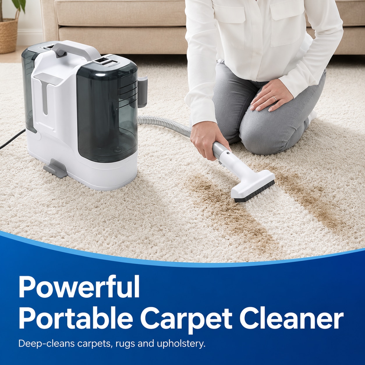 Sharpdo® Aspirator Cu Spalare, Aspirator Spalare Cu Extractie, Rezervor Dublu 1.8L + 0.6L, Aspirator Cu Motor 450W, Perie Sub Presiune, Furtun Auto-Curatare, Compact, Portabil, Ideal Auto, Canapea, Mocheta, alb