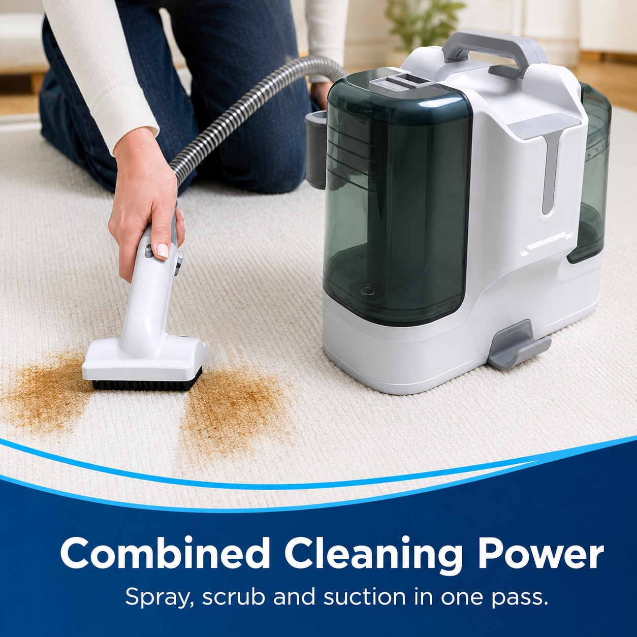 Sharpdo® Aspirator Cu Spalare, Aspirator Spalare Cu Extractie, Rezervor Dublu 1.8L + 0.6L, Aspirator Cu Motor 450W, Perie Sub Presiune, Furtun Auto-Curatare, Compact, Portabil, Ideal Auto, Canapea, Mocheta, alb