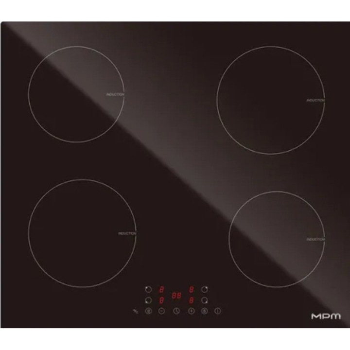 MPM Indukciós Főzőlap, 59 cm, 4 zónás, Érintővezérlés, kerámia üveg, Fekete