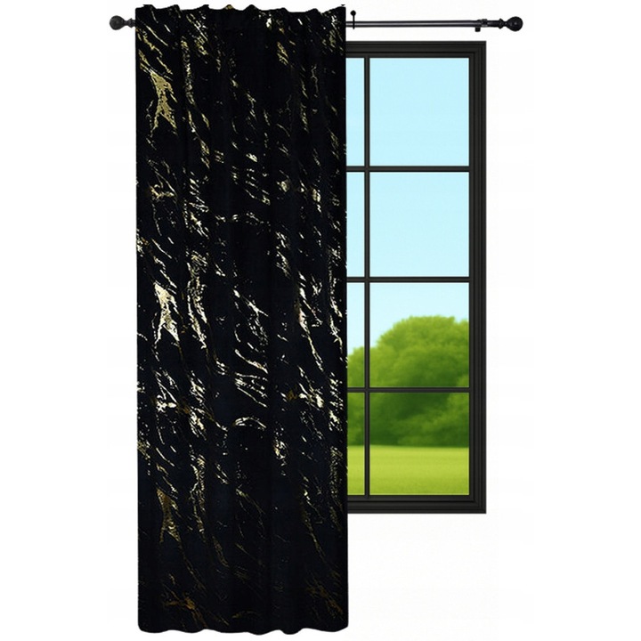 Bársonyfüggöny, Now-Art, 140 X 230 Cm, Fekete, Elegáns Design, Kiváló Minőség, Sok Belső Térhez Illeszkedik, Ablakdekoráció, Márványmintával, Rögzítési Mód Csipeszekkel, Erős Takarást Biztosít, Poliészter