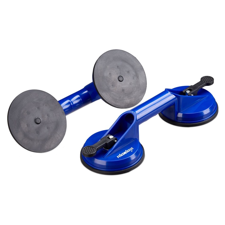 Set de 2 ventuze duble Relaxdays, 7x12x32.5 cm, capacitate 80 kg, albastru/negru