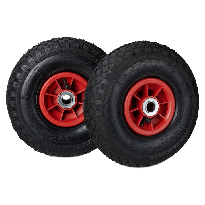 Set 2 roti de rezerva pentru carucior, Relaxdays, 3.00-4, 8.5x26cm, rosu/negru