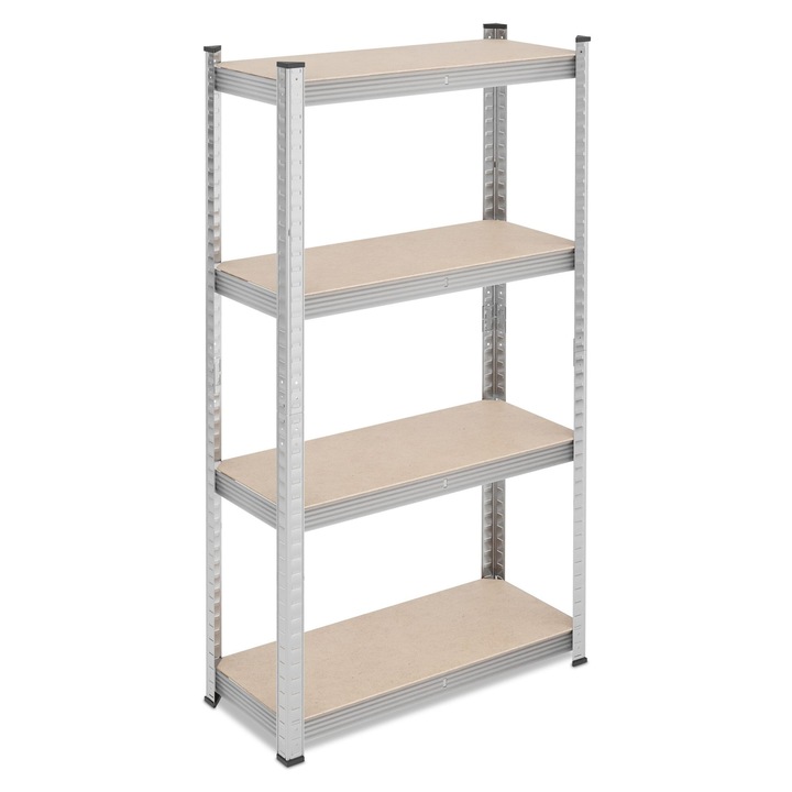 Relaxdays horganyzott acél polc, 4 polcos, 138x70x30 cm, 200 kg teherbírás, ezüst