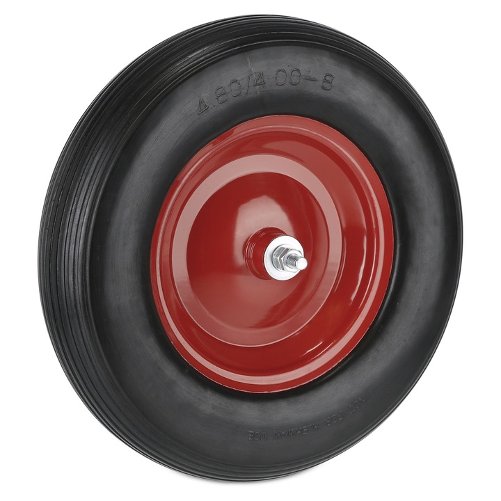 Roata de roaba Relaxdays, 4.80-8, rosu/negru, 39x9cm, capacitate maxima 120kg, cu ax