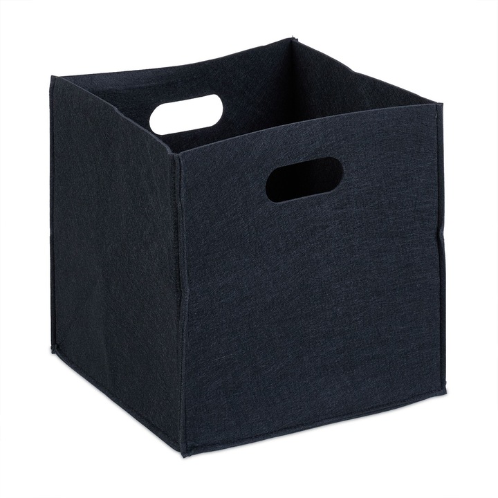 Cos patrat din fetru Relaxdays, negru, 30x30x30 cm, volum 23L, utilizare versatila