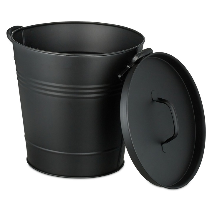 Galeata de cenusa Relaxdays, 19 litri, neagra, 33x37.5x31 cm