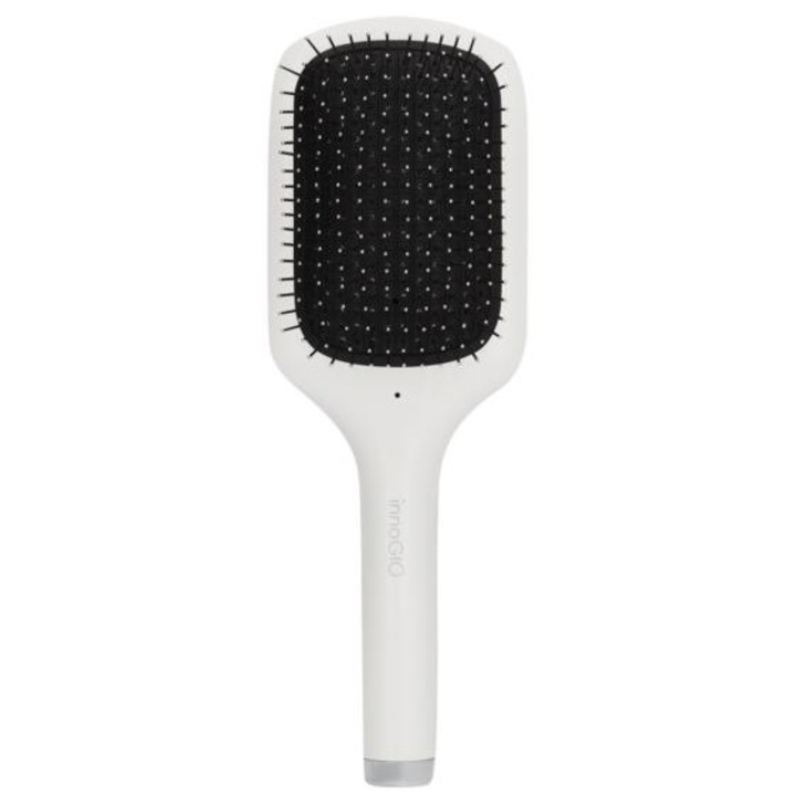Perie de par electrica InnoGIO GIOperfect Hairbrush Gio-745, alb-negru, masaj vibrational, fototerapie LED