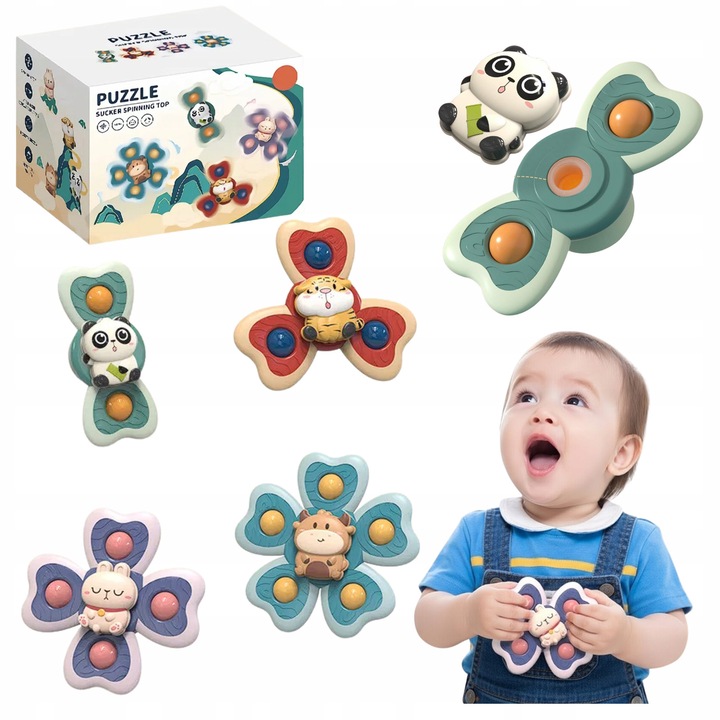 4 db tapadókorongos fürdőjáték készlet, színes Fidget Spinner gyerekeknek, méret 13-14cm, ideális kádba és medencébe