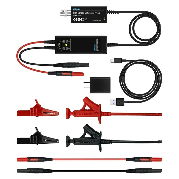 Sonda diferentiala de inalta tensiune, Proba pentru osciloscop, 100 MHz, 3000 V, BNC, USB‑C, stecher UE, Albastru deschis