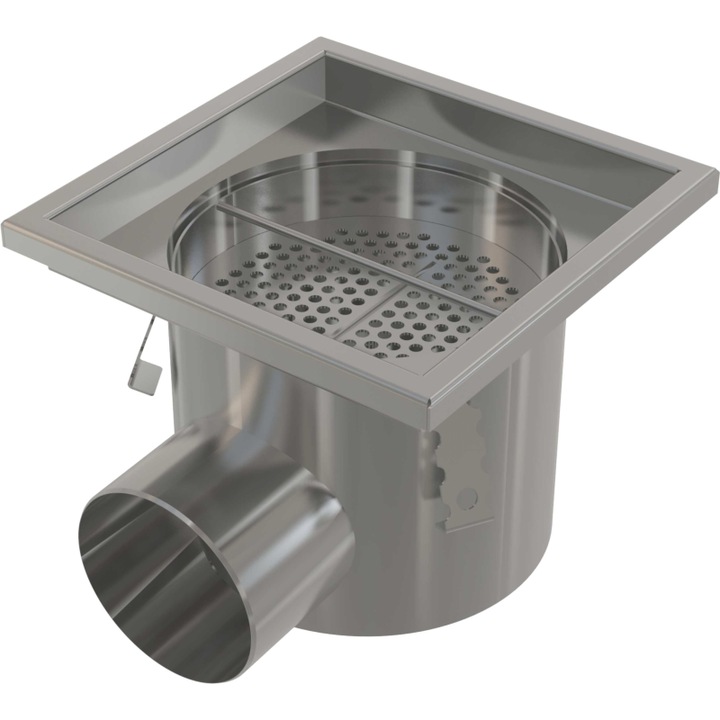 Drenaj industrial, Alcadrain, 200x200mm, otel inoxidabil, set cu sita si garnitura