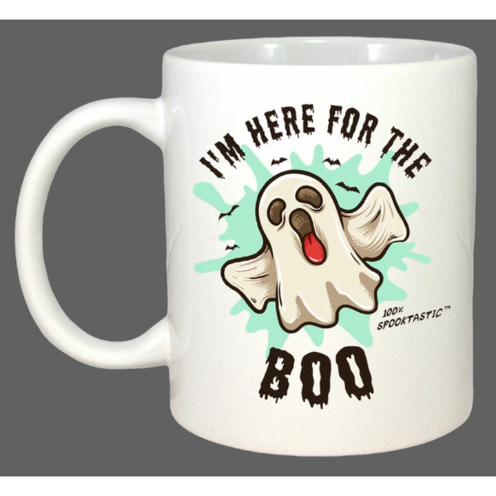 Cana Im Here For The Boo Fantoma Cafea V2, Cadou, Sarbatori, Cri-Flo, Culoare Alb, 330 ml
