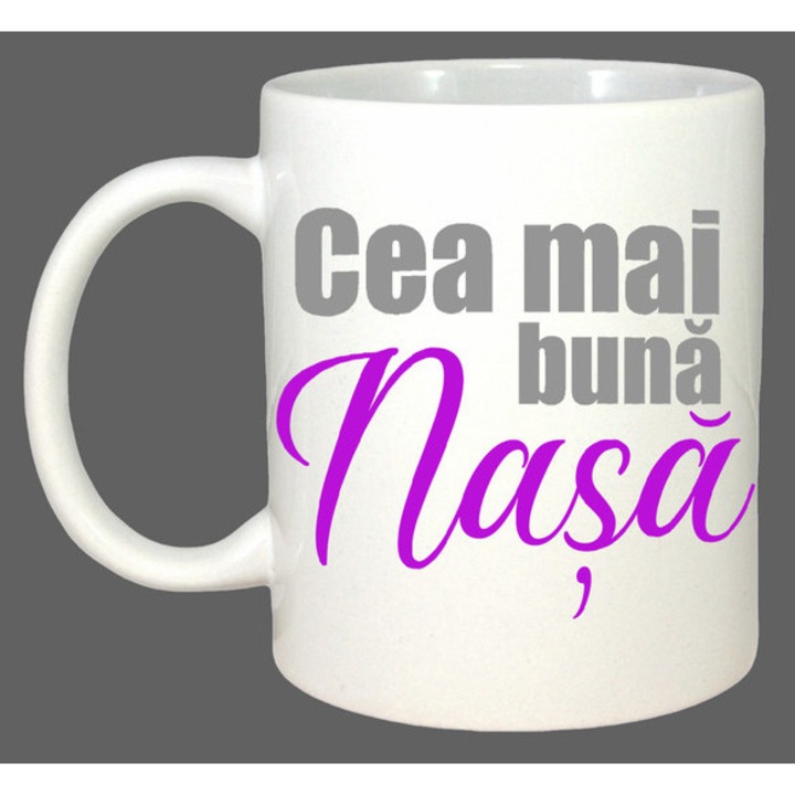 Cana Cea Mai Buna Nasa Font Caligrafic Mov V10, Cadou, Sarbatori, Cri-Flo, Culoare Alb, 330 ml