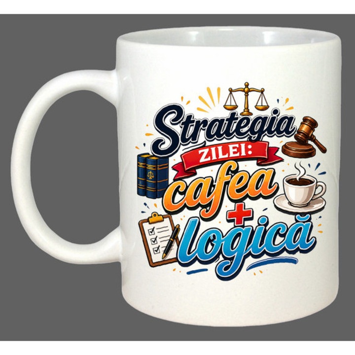 Cana Strategia Zilei Cafea Si Logica Avocat V1, Cadou, Sarbatori, Cri-Flo, Culoare Alb, 330 ml