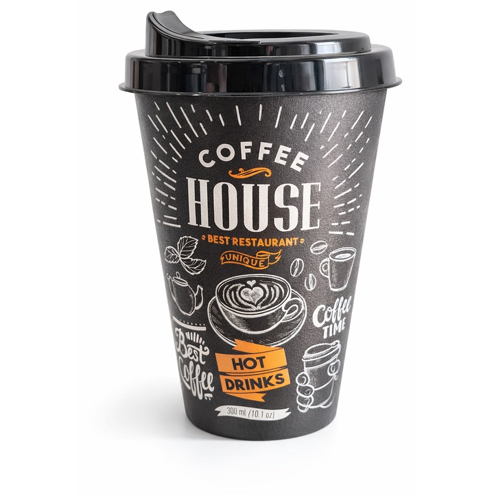 Чаша за кафе с капак 400 мл coffe house