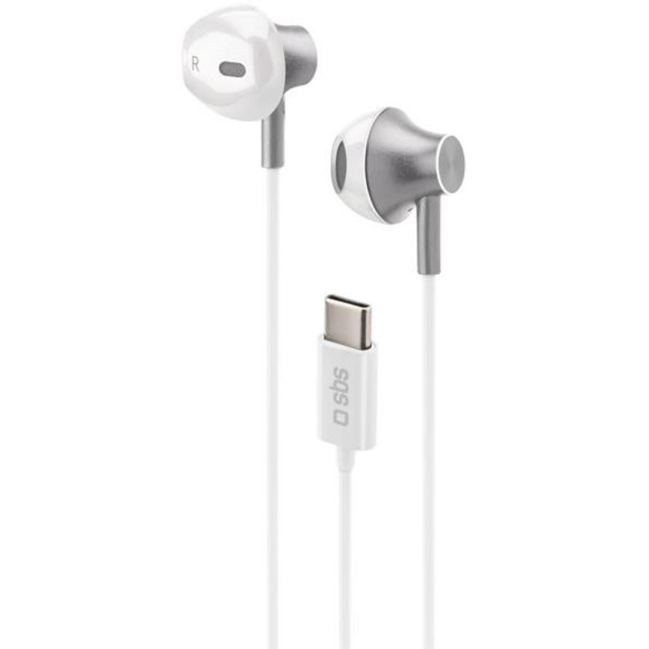Casti cu fir SBS metalice, USB-C, alb