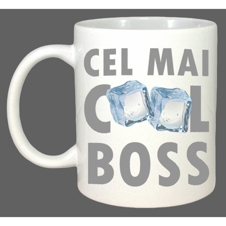 Cana Cel Mai Cool Boss Cuburi De Gheata, Cadou, Sarbatori, Cri-Flo, Culoare Alb, 330 ml