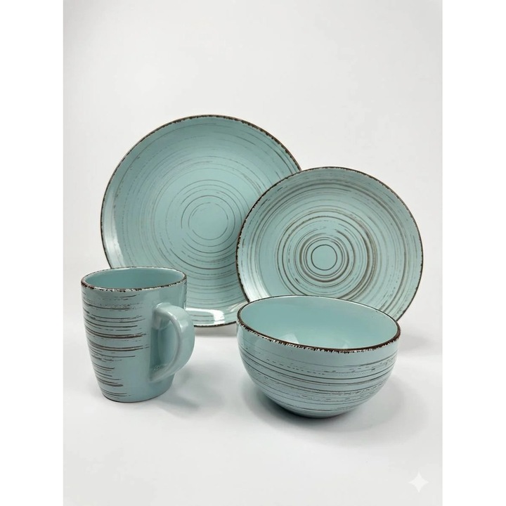 Set de vase 16 piese 'Olive' Verde din Ceramica pentru Mese Elegante