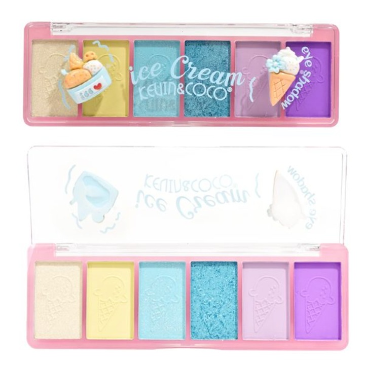 Палитра сенки за очи Kevin&Coco, модел Ice Cream, 6 нюанса, матови и перлени, 13.5x4.4x2 см, многоцветна