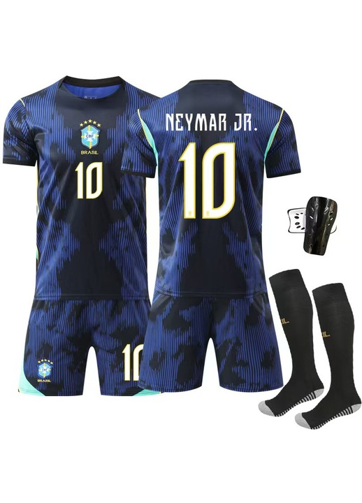 ANUTETOUNI Gyermek sportfelszerelés Brazília Neymar 10 idegenbeli mez 26/27 szezon, kék poliészter futball mez és nadrág, Kék