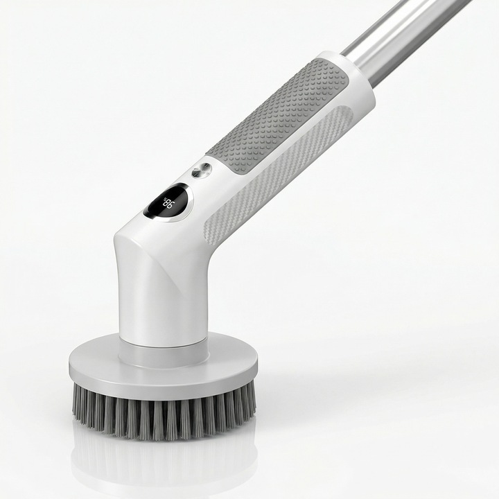 Perie electrica de curatare rotativa NIRU ProBrush, maner telescopic, cordless, 4 capete, 2 viteze, IPX6 rezistenta la apa, autonomie 90 min, baterie 2200mAh, spin scrubber pentru baie, bucatarie, gresie, faianta, rosturi, casa, hotel, restaurant