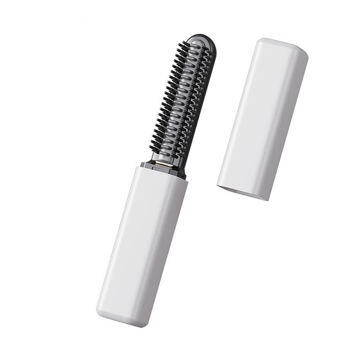Vezeték nélküli mini hajvasaló kefe, hordozható, nem károsítja a hajat, egyenes és göndör hajra egyaránt alkalmas, 18 W, 800 mAh, fehér
