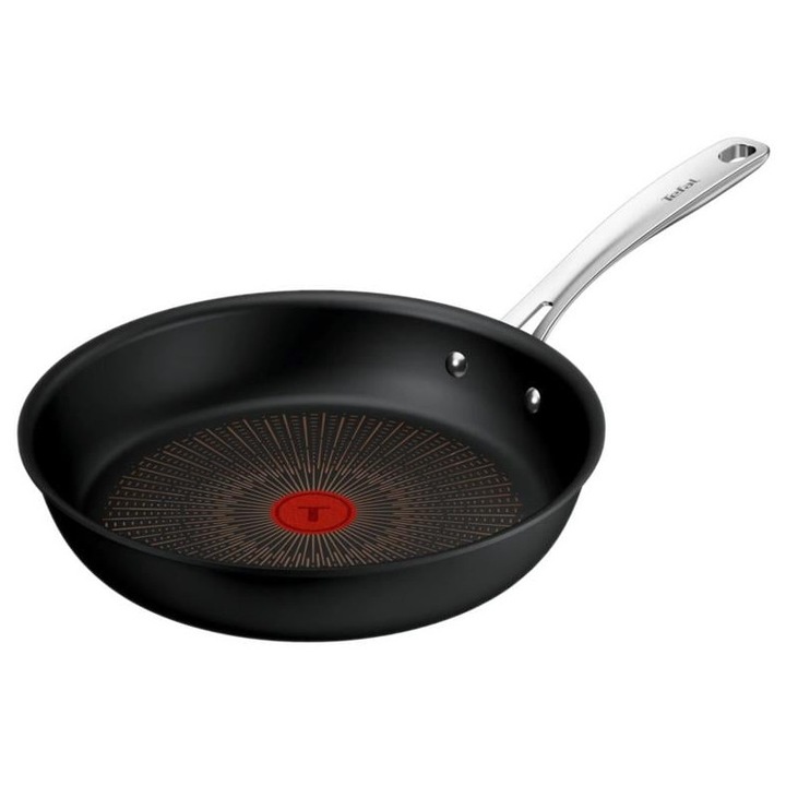Тиган Tefal Excellence+ 30см, черно-сребрист, устойчив на надраскване, подходящ за всички видове котлони, включително индукционни, безопасен за фурна до 250C