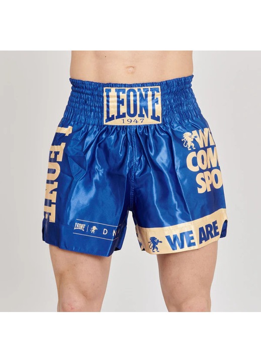 Pantaloni sport Leone Kick-Thai DNA, albastru, poliester, Auriu/Albastru