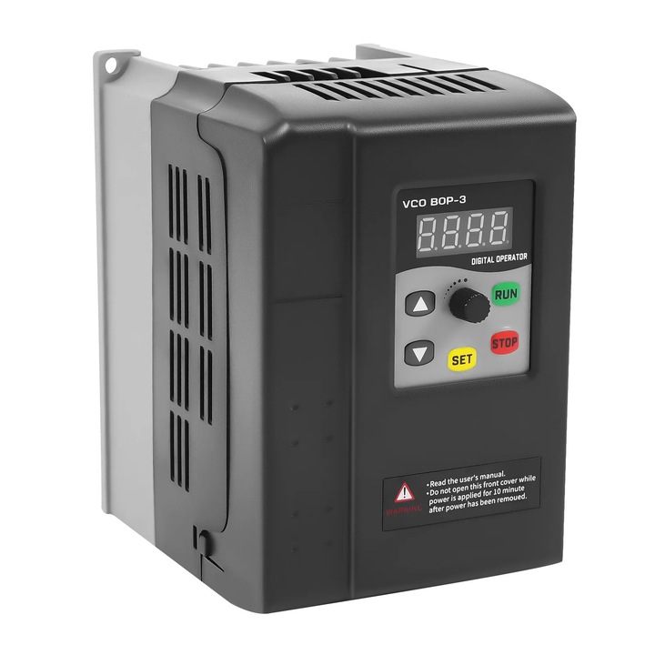 Инвертор VFD, Честотен преобразувател, 2,2 kW, 3 фази 380 V вход/изход, 5,8 A, Дистанционно управление, 8 защити, Черен
