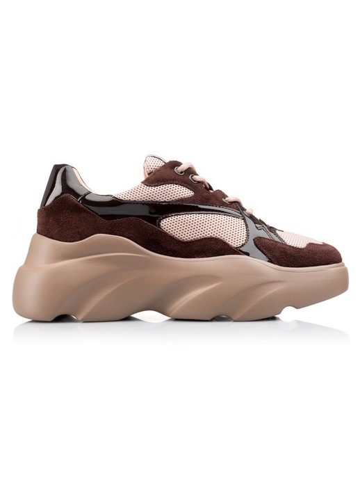 Sneakersi dama, Musette, ELETA A163, Piele naturala/Textil, Maro/Bej
