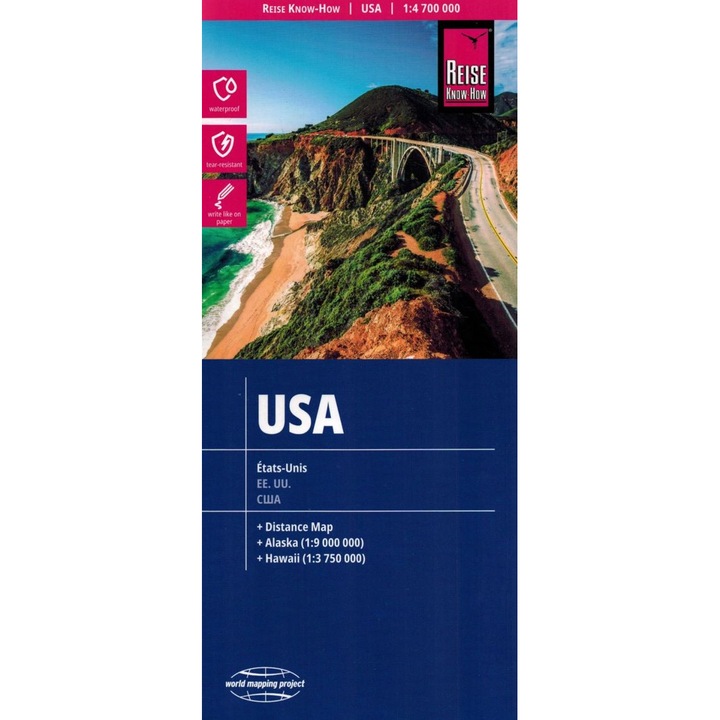 Harta turistica si auto USA, Reise Know-How, 1:4 700 000, waterproof, 2024