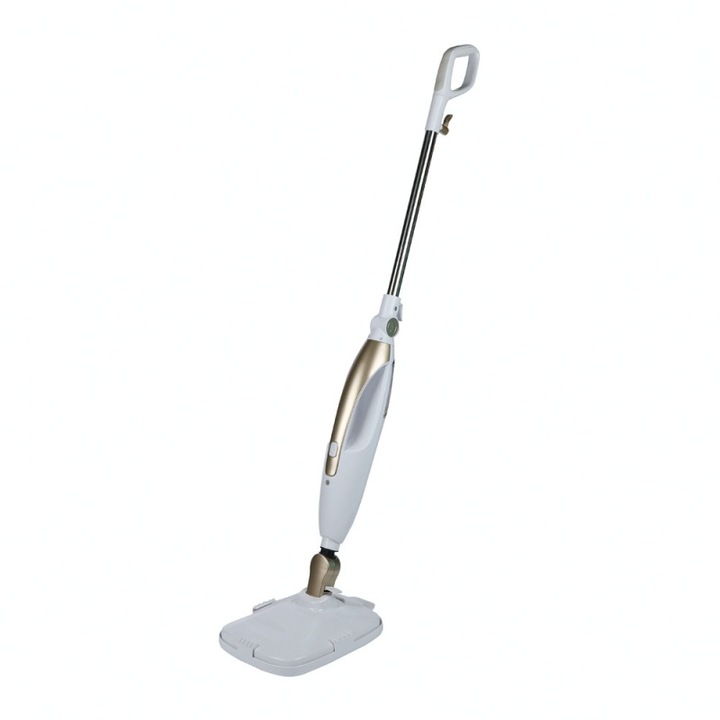 Mop cu abur, antibacterian, electric, cu vibratii, cu cap de periere, 220 V, 1300 W, 325 ml, ORBER, design ergonomic, rezervor detasabil, masina de spalat podele, ABS, 33 × 14 × 100 cm, alb