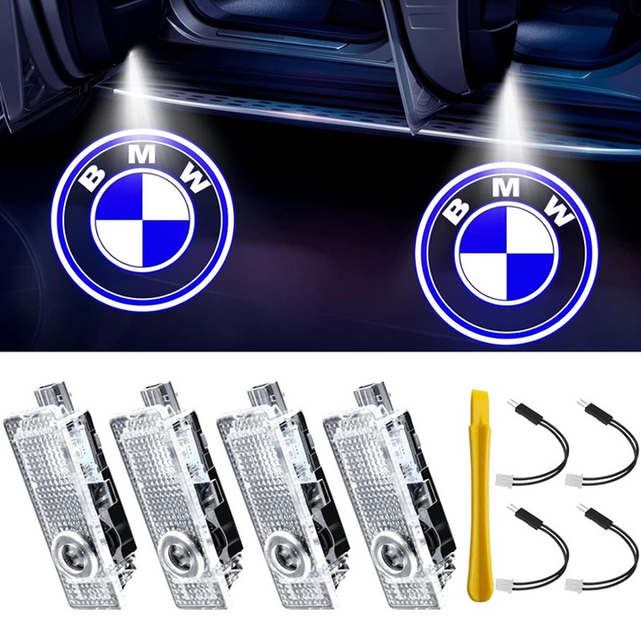 Комплект 4 Прожектора с лого BMW, Rqiurpn, съвместими с модели BMW от сериите X1/X2/X3/X4/X5/X6/X7, M, Z и GT, Лесен монтаж, HD леща