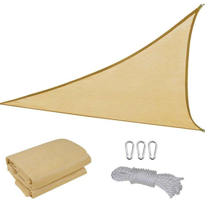 Umbrela triangulara 2x2x2 m, material HDPE, protectie UV, set cu accesorii