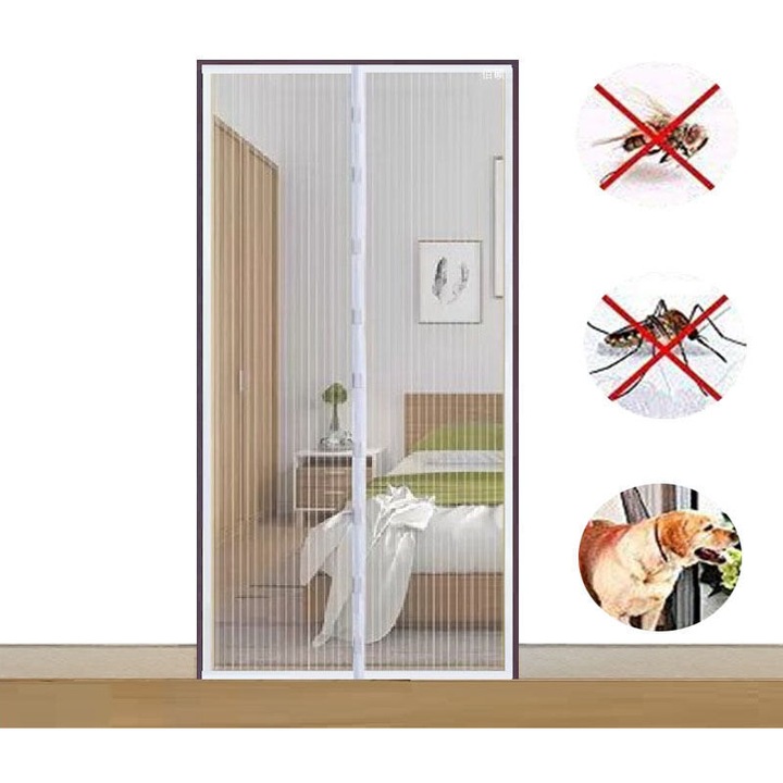 Plasa de insecte pentru usa, 80x210cm, alb, cu inchidere magnetica, set de instalare fara unelte
