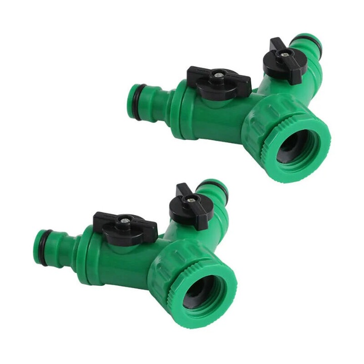 Conector de robinet Y, 1/2 si 3/4 inch, set 2 bucati, ABS, pentru irigare gradina