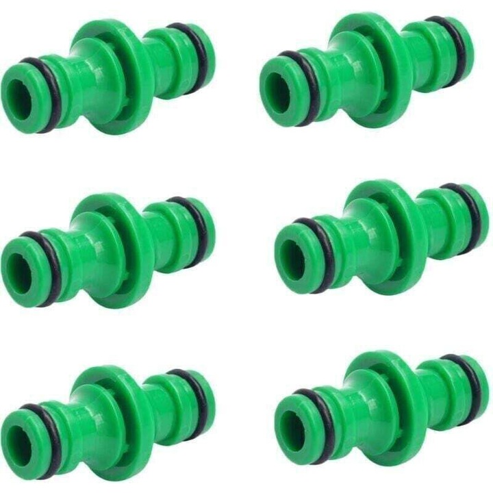 Set 6 mufe pentru furtun de gradina, conectori dubli, material PP, rezistent la coroziune, verde