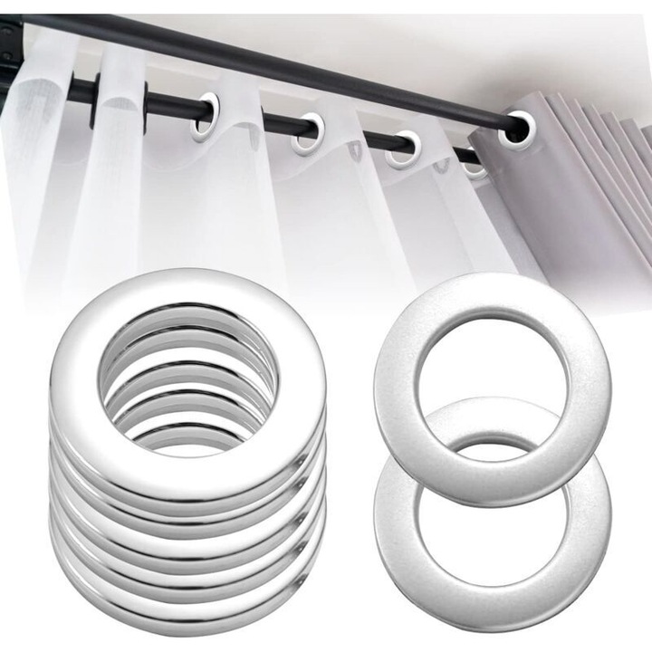 Set de 50 inele clip-on din plastic argintii, 33mm, rezistente la umiditate pentru perdele si draperii