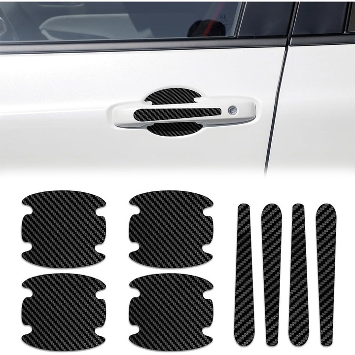 8 bucati folie protectoare pentru manerul usii auto, autocolant protector anti-zgarieturi pentru manerul usii auto, maner din fibra de carbon