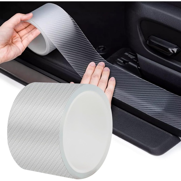 Autocolant prag usa auto - Fabricat din fibra de carbon transparenta - Folie de protectie a vopselei - Protectie prag usa auto