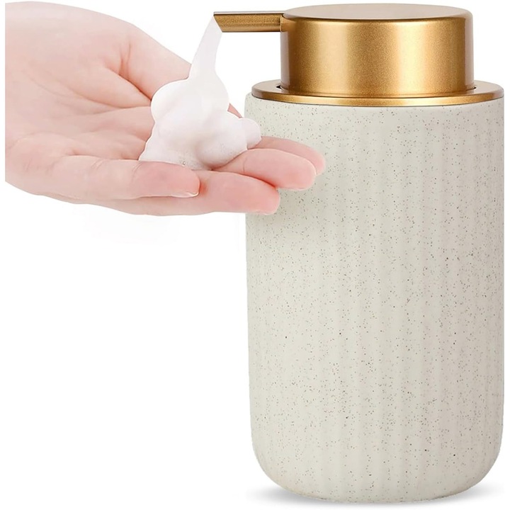 Dozator de sapun lichid, dozator de sampon si gel de dus 400 ml, sticla de sampon ceramica, pompa de sapun lichid reincarcabila, dozator de sapun alb