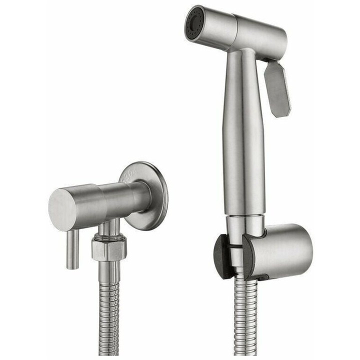 Set dus bidet portabil, 304 otel inoxidabil, 1.5m furtun, montare universala, argintiu