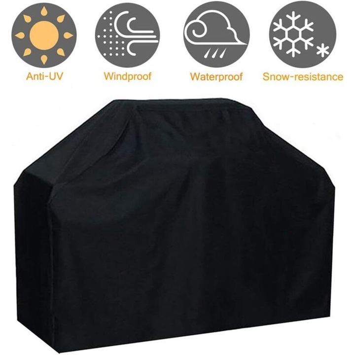 Husa impermeabila pentru gratar, 145x61x117cm, material Oxford, rezistenta la UV, neagra
