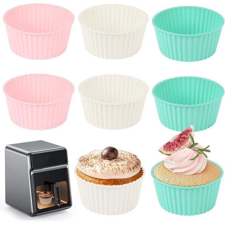 Set de 6 forme de tort din silicon pentru friteuze cu aer - Forma de tort cu oua - Forme rotunde antiaderente