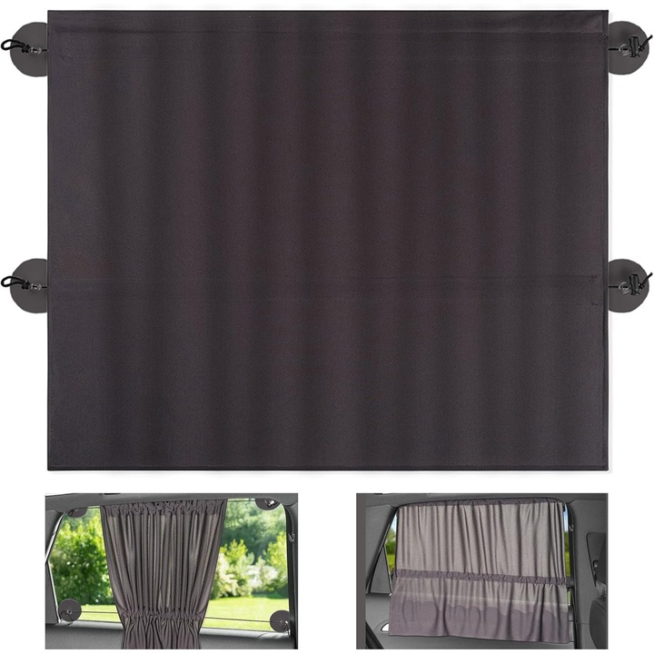 Parasolar auto pentru bebelusi 65 x 50 cm - Cortina opaca cu ventuze - Protectie UV si termica pentru geamuri laterale - Gri (x 1 bucata)