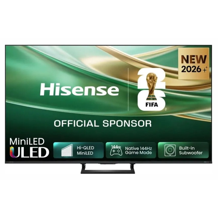 Телевизор Hisense 50" E8S, 4K Ultra HD 3840x2160, ULED, Quantum Dot, 144 Hz, HDR 10+, HLG, Dolby Vision, DTS Virtual X, Smart TV, WiFi, Light Sensor, BT, Anyview Cast, 4xHDMI, 2xUSB, LAN, CI+, DVB-T2/C/S2, Singale Stand, Black 50E8S