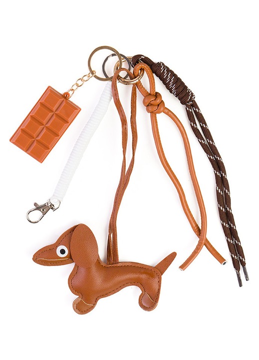 Breloc - Catelusul Cioco - Coniac, Breloc Dama din Piele Naturala, Breloc Chei, Accesoriu Geanta, Brelocuri